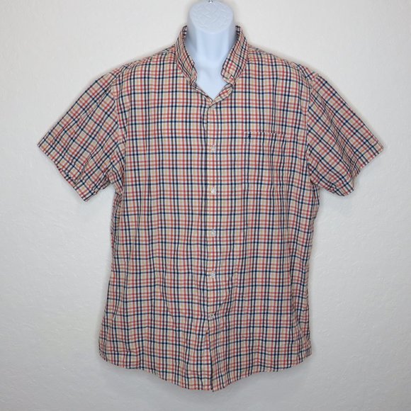 IZOD* Men's Short Sleeve Button Down Curved Hem Chest Pocket Plaid Shirt~Size XL - Picture 1 of 11